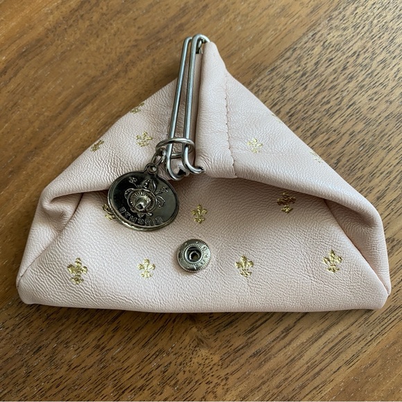 Triangle Fold Italian Leather Coin Purse Florence Firenze Pink Fleur de Lis - Picture 4 of 12